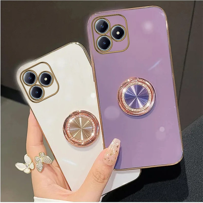 For Realmec63 Diamond Bling Ring Holder Case On For Oppo Realme C63 C61 C 63 61 Stand Cover