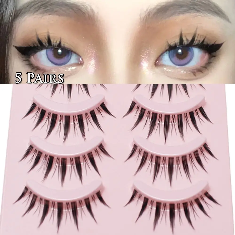 5 Pairs Woman's Fashion Thick Long Reusable 3D Faux Mink Hair Cross False Eyelashes Little Devil