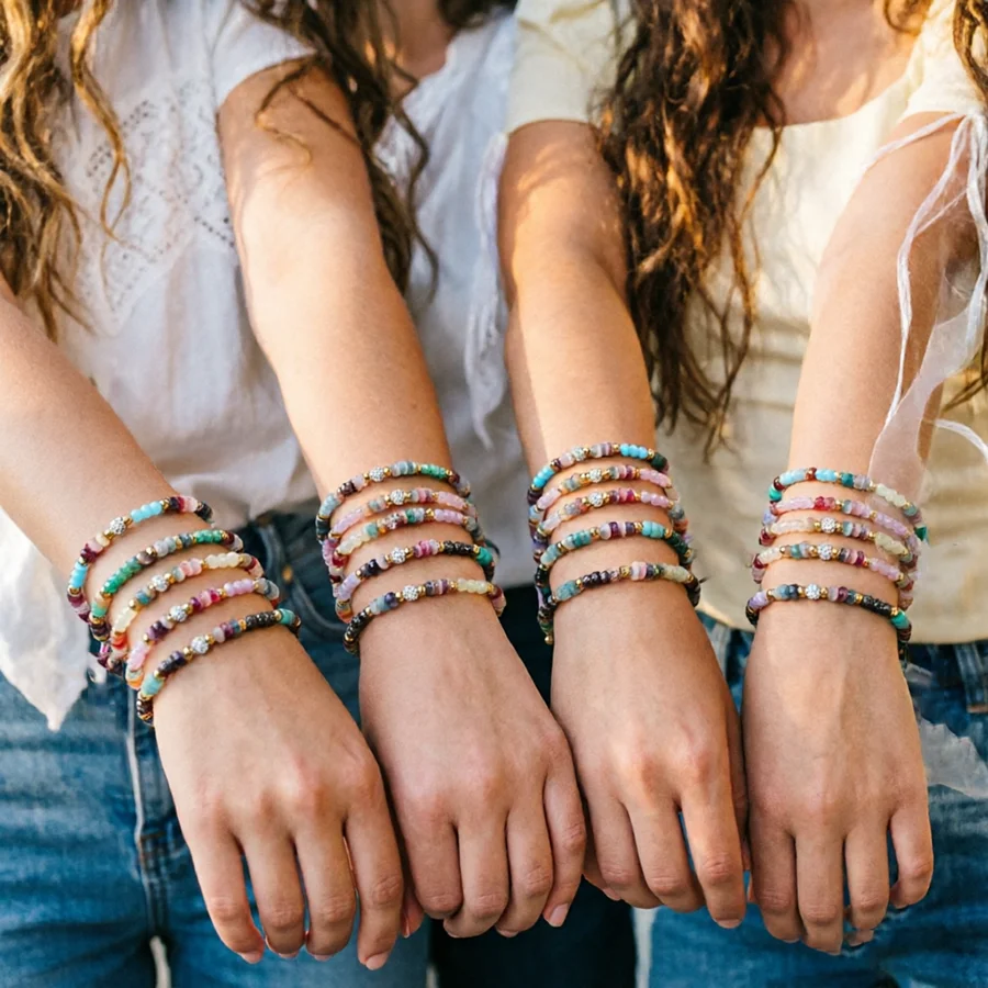 Bohemian 12Pcs/Dozen Rice Beads Braided Bracelet Women Sliding Adjustable Colorful Beaded Braslet Charm Holiday Female Jewelry