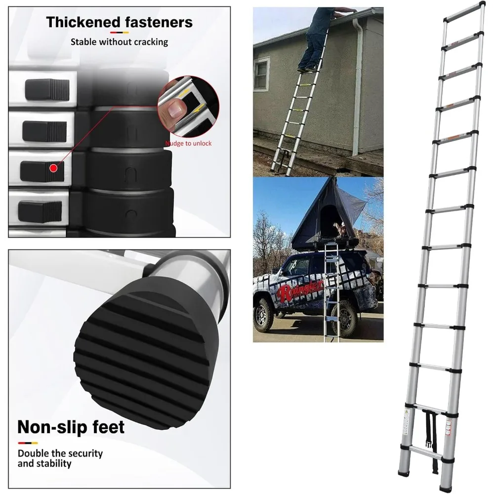 Collapsible 16-Foot Aluminum Extension Ladder for Attic Access, RV, Outdoor, and Home Use with 330lb Load Capacity