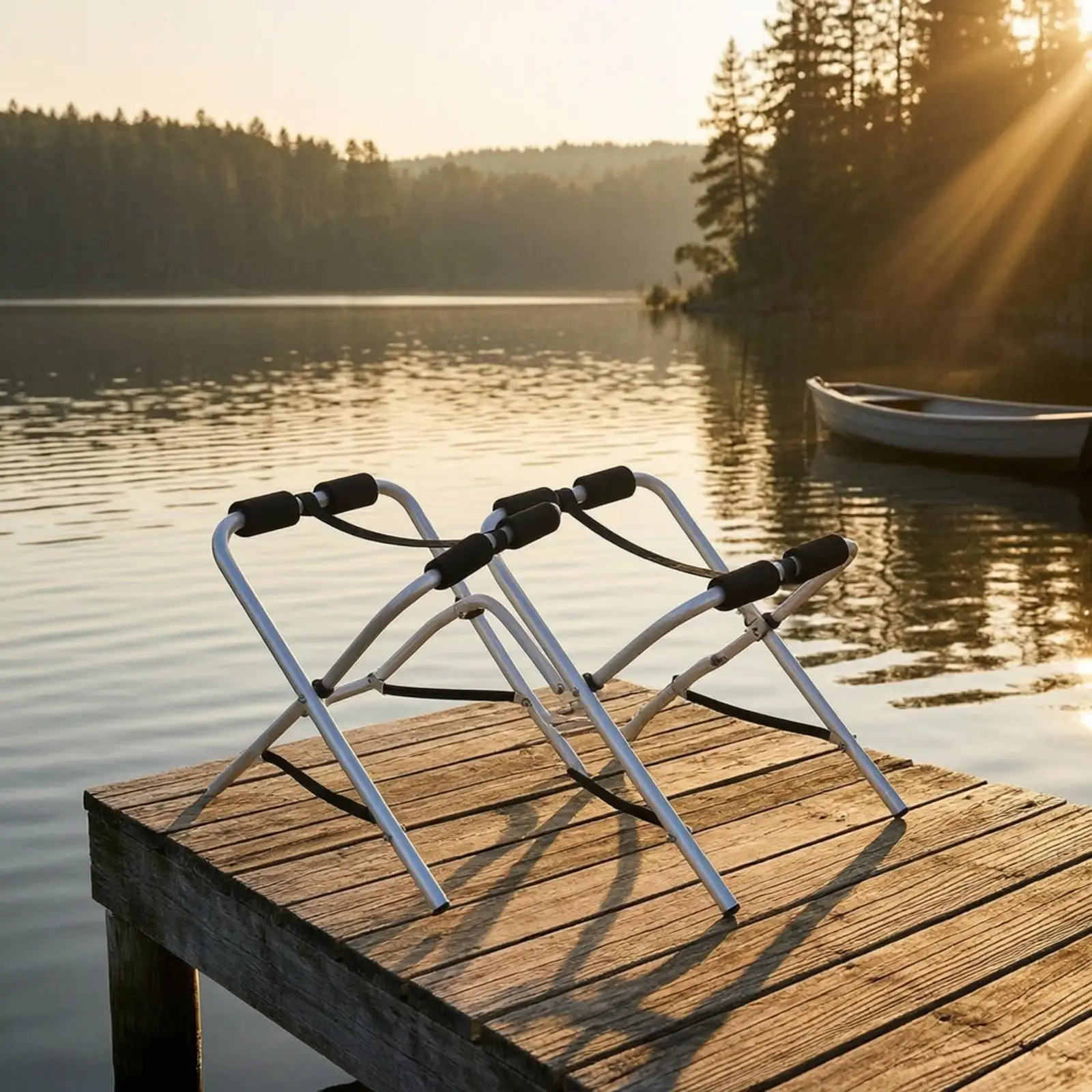 Foldable Paddle Board and Kayak Stand Space-Saving Aluminum Alloy Display Stand with Padded Supports for Showroom, Garage