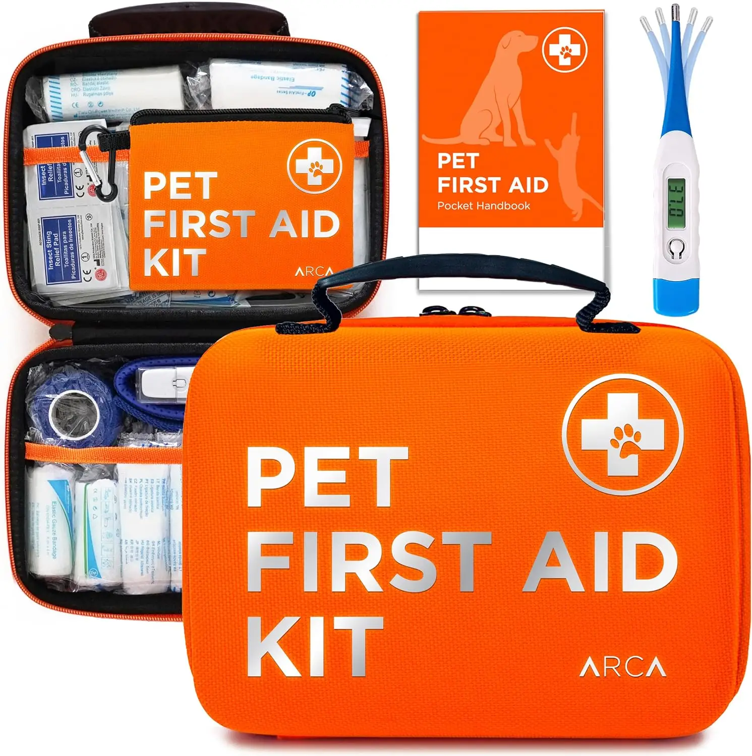

Portable Pet First Aid Kit for Dogs & Cats - Includes Thermometer, Muzzle, Emergency Supplies for Travel Camping