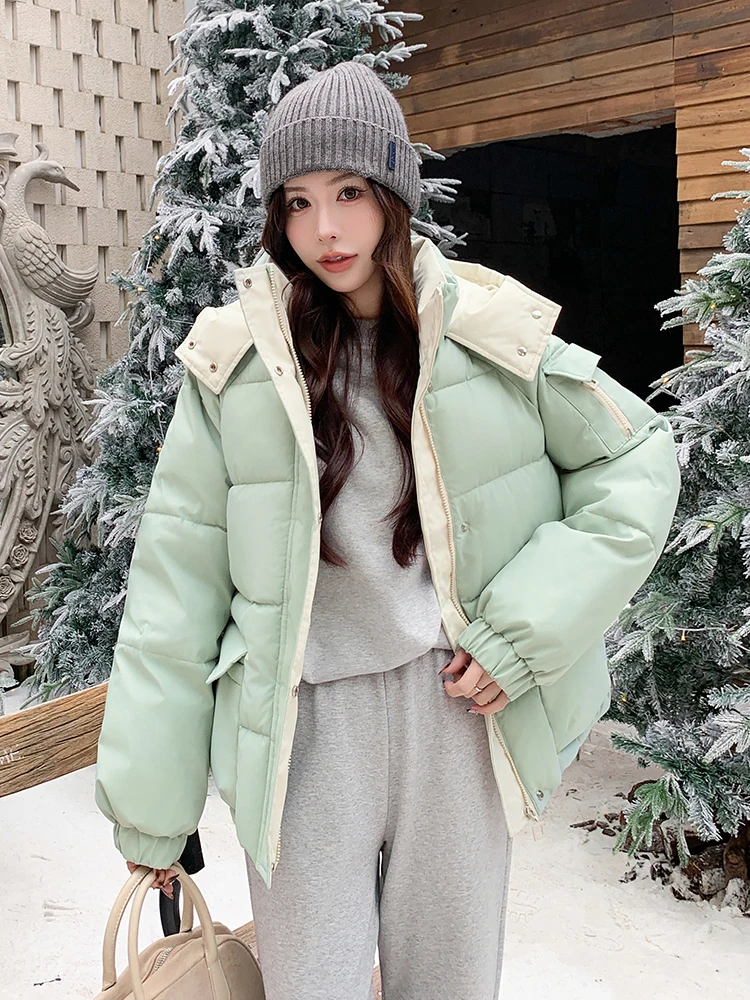 Fashion Women Winter Versatile Parkas Korean Zip-Up Warm Cotton-Padded Outerwear Female Solid  Thicken Parka Woman Office C201