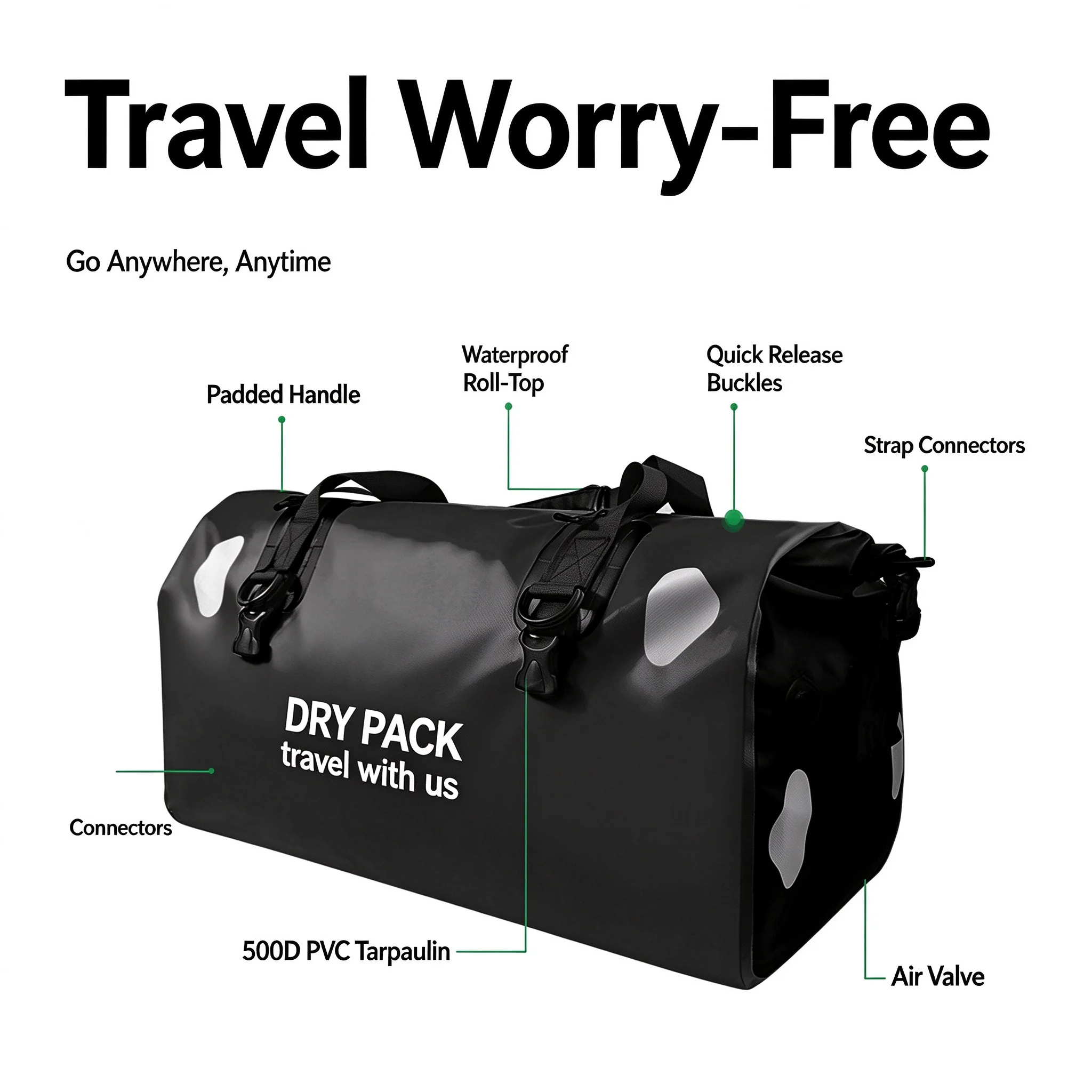 バイク用防水テールバッグ 66L 500D PVC製 ドライ - Motorcycle Tail Bag Waterproof Roll Top のレビューと価格