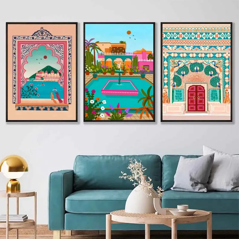 المغرب Marrakech كابادوسيا الهند بوابة السفر مدينة المشارك المشهد حائط لوح رسم الفن لغرفة المعيشة ديكور المنزل الصورة
