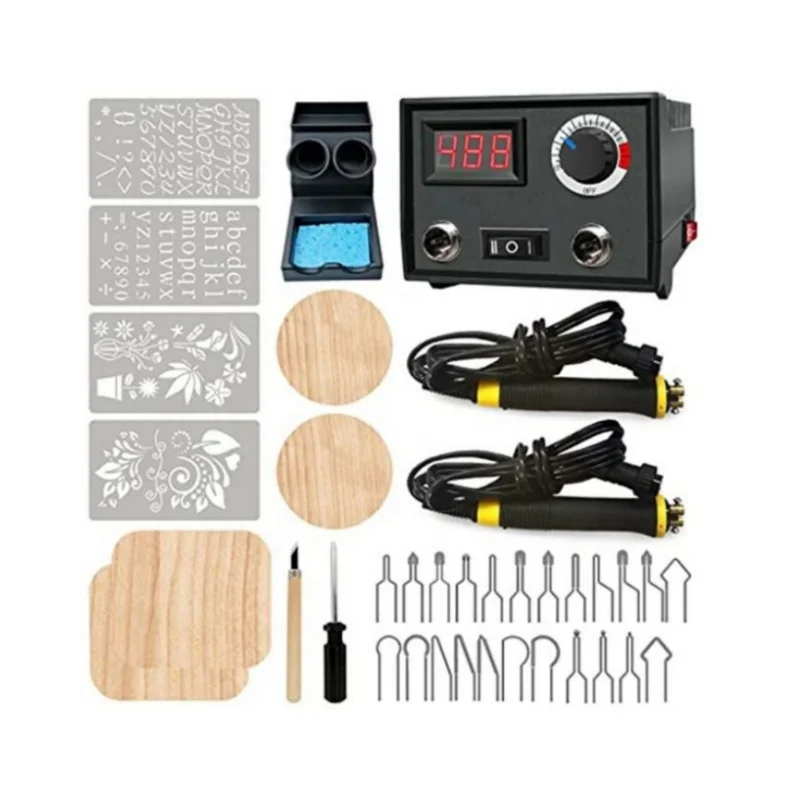 Pyrography Wood Burning Kit Wood Burner Tool Dual Pen 60W Upgraded Adjustable Pyrography Machine