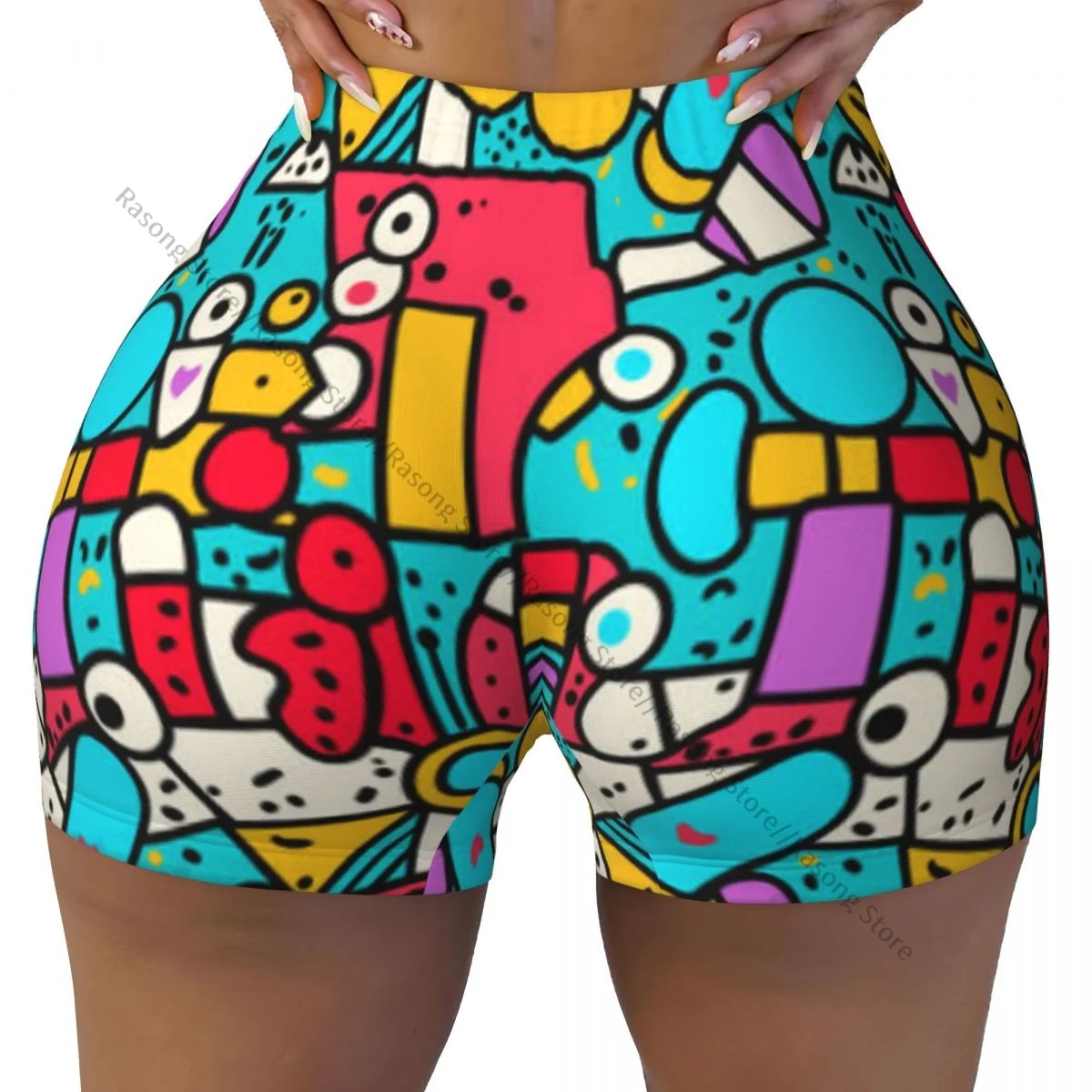 Push Up Short Elasticity Scrunch Butt Geometric Shapes Circles Riangles Running Shorts Sports Shorts Womens Clothes Gym