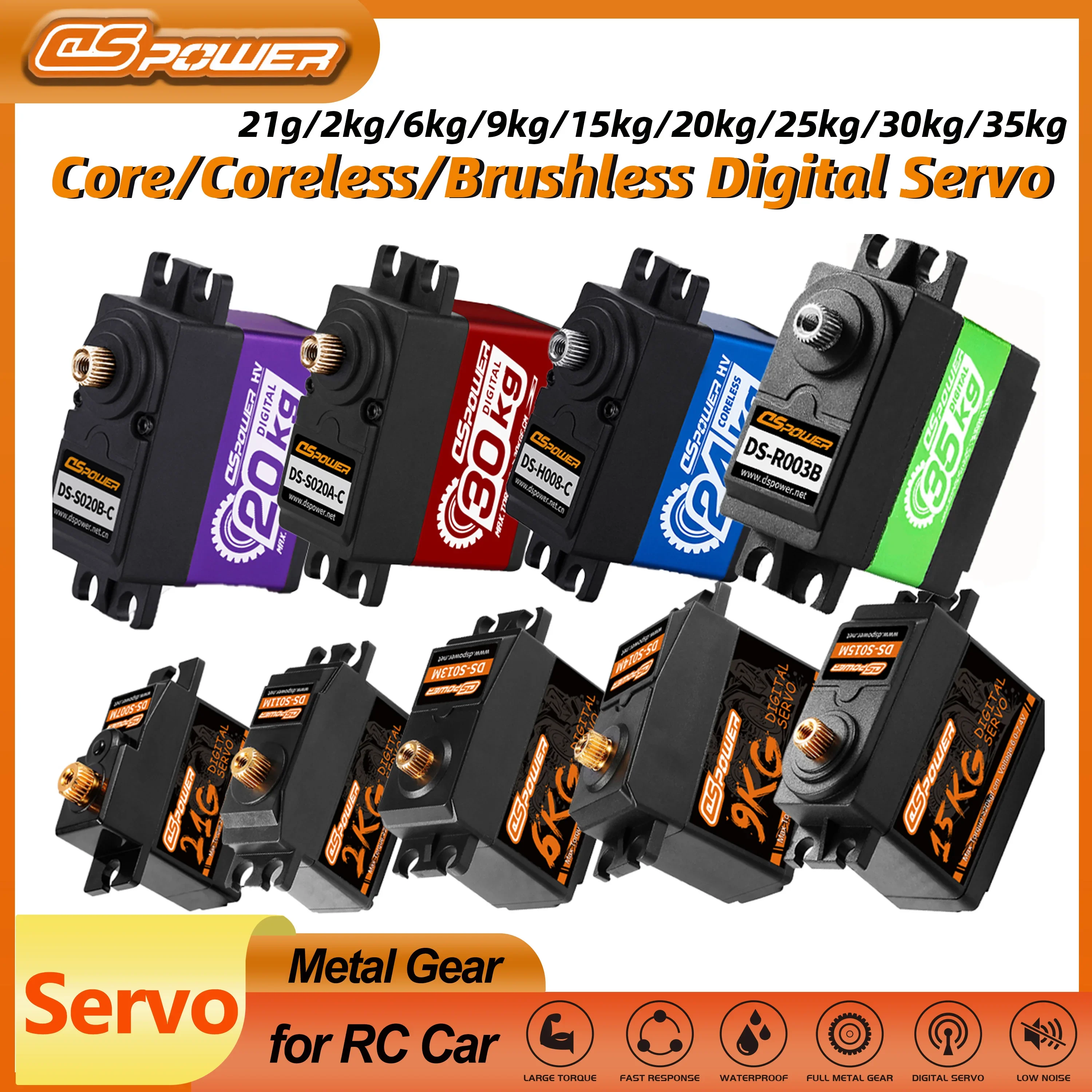 DSpower Coreless Brushless Motor Metal Gear 17g 21g 2kg 6kg 15kg 20kg 24kg 25kg 30kg 35kg Digital Servo for 1/8 1/10 1/14 RC Car