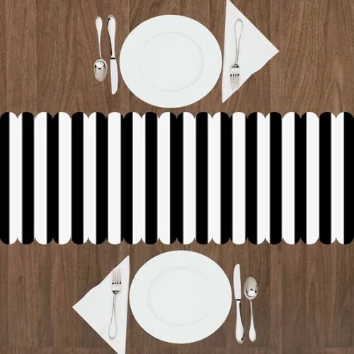 Else Black White Striped 3D Textured Runner Table Cloth Dresses