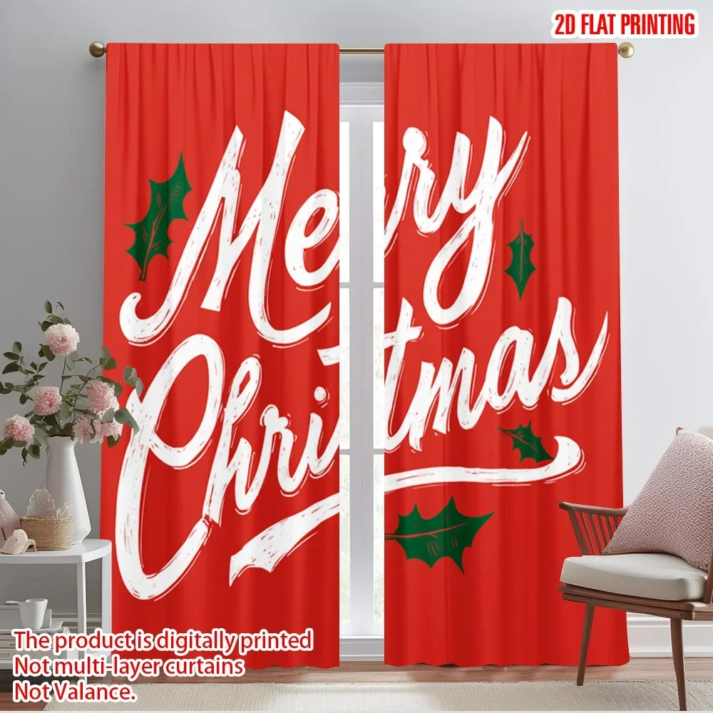 2pcs,2D plane printing Pattern Curtains Red and Green Polyester Fabric (without rod) All Seasons Perfect for Living Room,