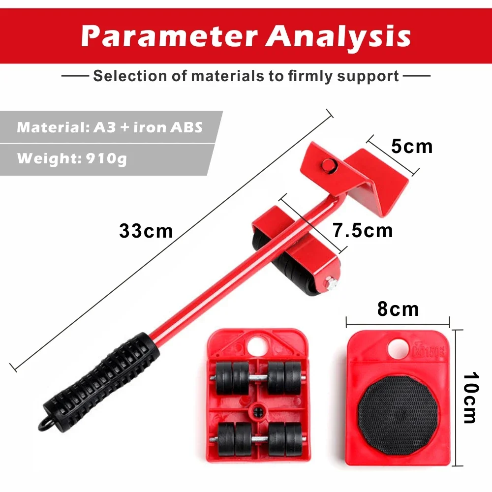 Heavy Duty Furniture Lifter Slider Appliances Transport Tool Mover set 4 Move Roller 1 Wheel Bar for Lifting Moving Furniture