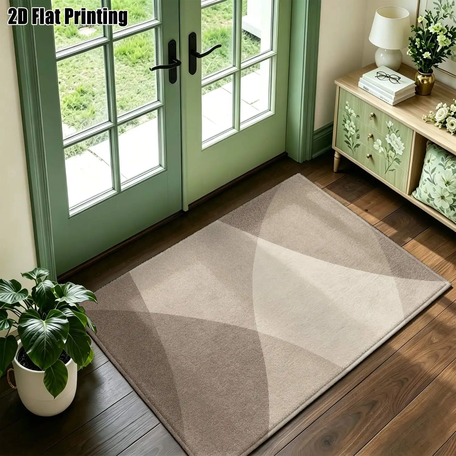 1Pc 2D Printed Beige-Brown Abstract Geometric Nordic/Instagram-Style Minimalist Carpet: Machine Washable, Multi-Size, Suitable for Home Decor, Entryway/Dining Room/Bedroom/Living Room