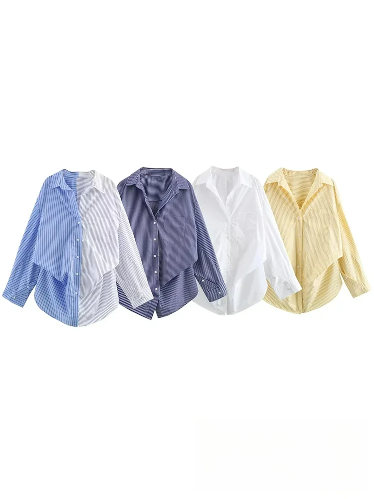 

KONDALA повседневные шикарные женские рубашки в полоску, однобортная свободная блузка, мода 202, весна-лето, элегантные рубашки, топы