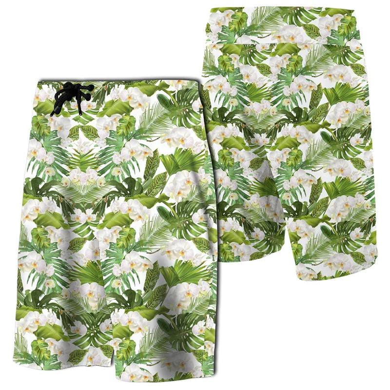 Hawaii New Bech Shorts For Men 3D Printed Tropical Plumeria White Board Shorts Y2k Gym Ice Shorts Women Swim Trunks Short Pants