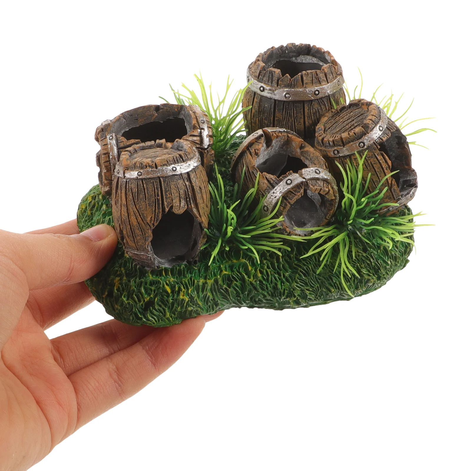 Fish Tank Barrel Ornaments Cave Adorn Wooden Aquarium Resin Decor Breeding