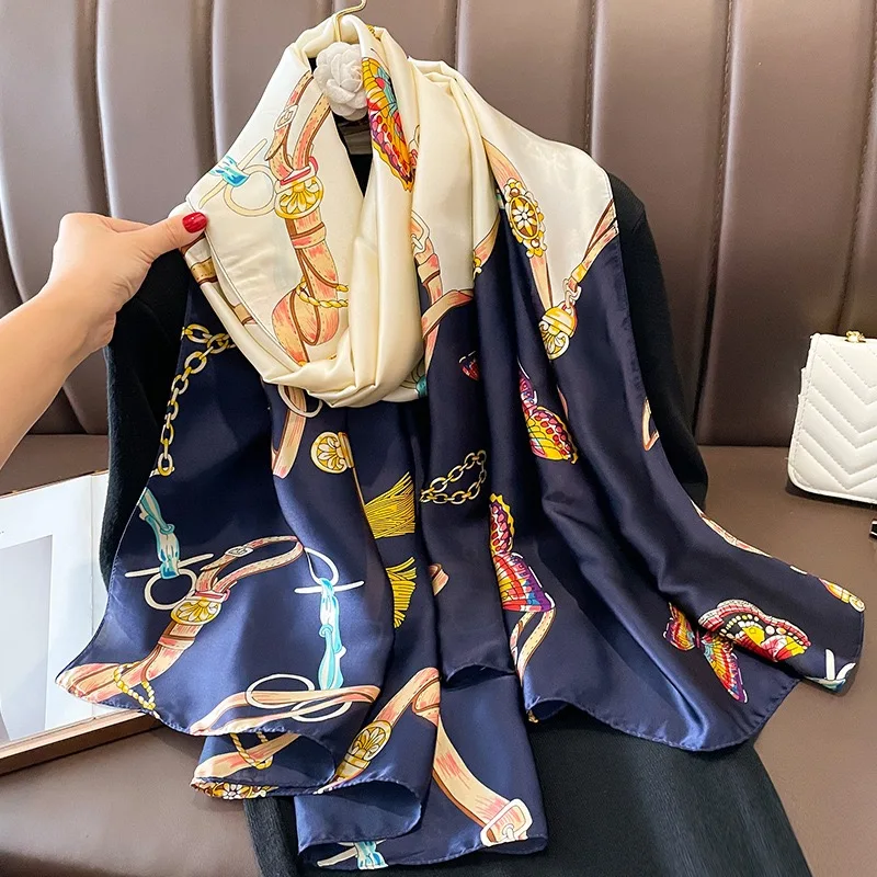 

2023 New Simulated Silk Style Scarf Women's Dual Use Autumn and Winter Warmth Scarf Fashion Shawl Thin Scarf Travel