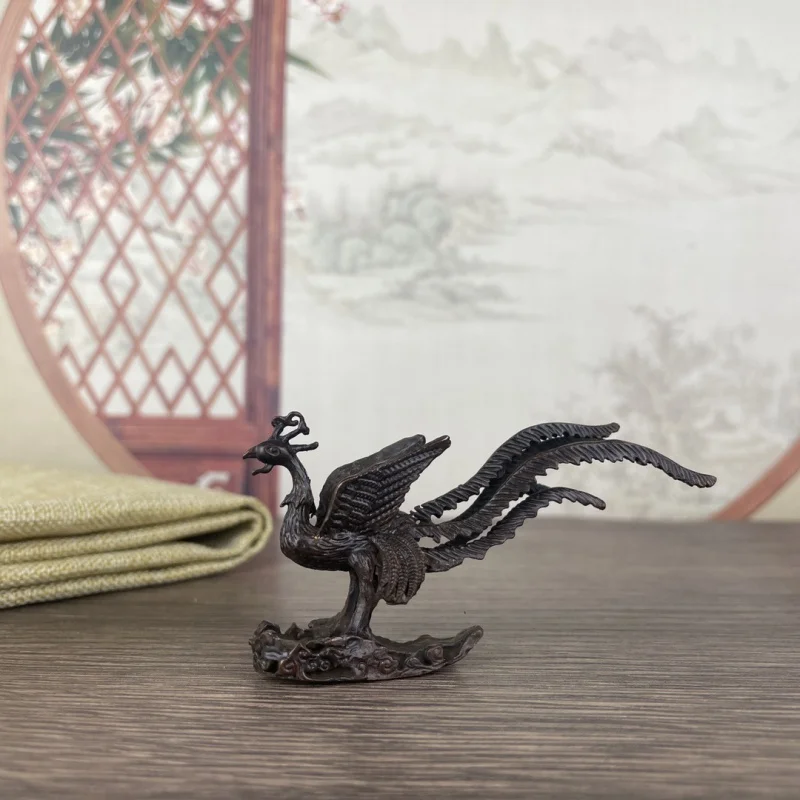 Antique Alloy Pulp-Coated Phoenix Nirvana Rebirth Imitation Red Copper Tea Ornaments Small Phoenix Desktop Three-Dimensional Pho