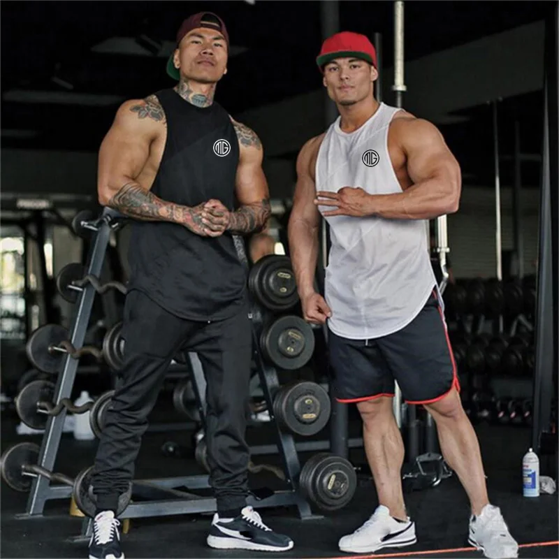 Summer Cotton Stitching Mesh Breathable Fitness Tank Tops Muscle Singlets Muscleguys Running Vests Mens Gym Sleeveless Shirt