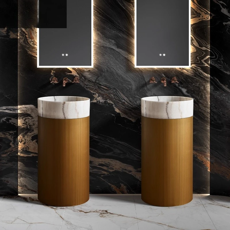 

Light luxury column basin B & B Club Stainless steel vertical wash basin Walnut marble