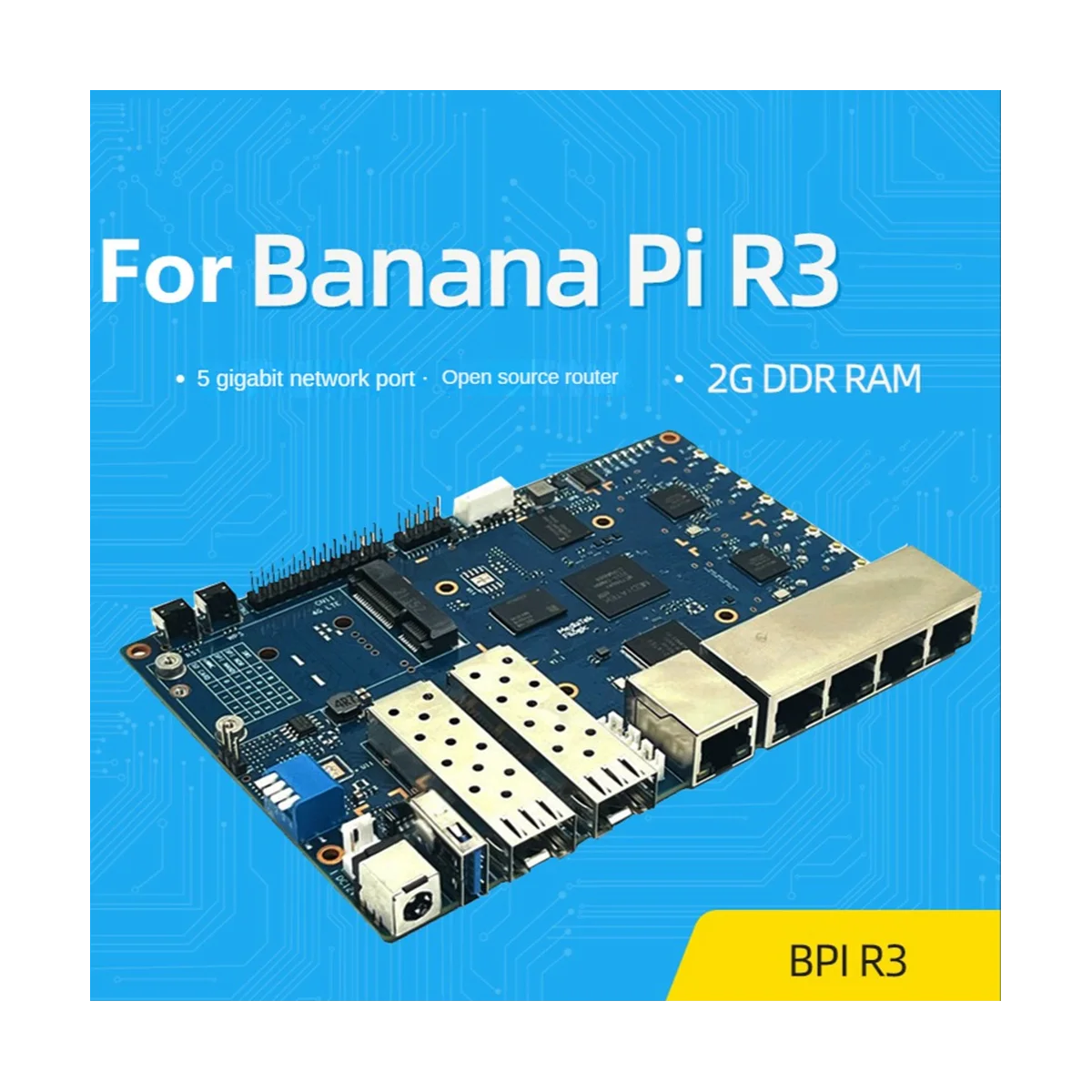 For Banana PI -R3 MT7986 2G+8G EMMC 2XSFP Development Board+2X2.5G Stick+Heat Sink+2XAntennas+Power Cable US Plug