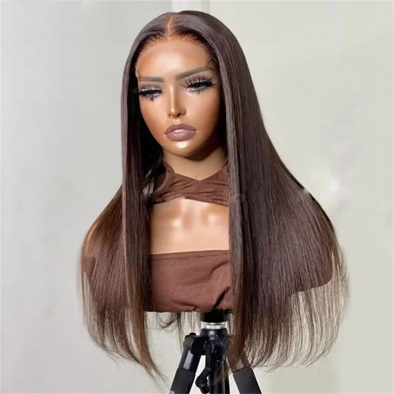 Soft 26inch Long Brown Silky Straight 180Density Lace Front Wig For Black Women Babyhair Preplucked Heat Resistant Glueless