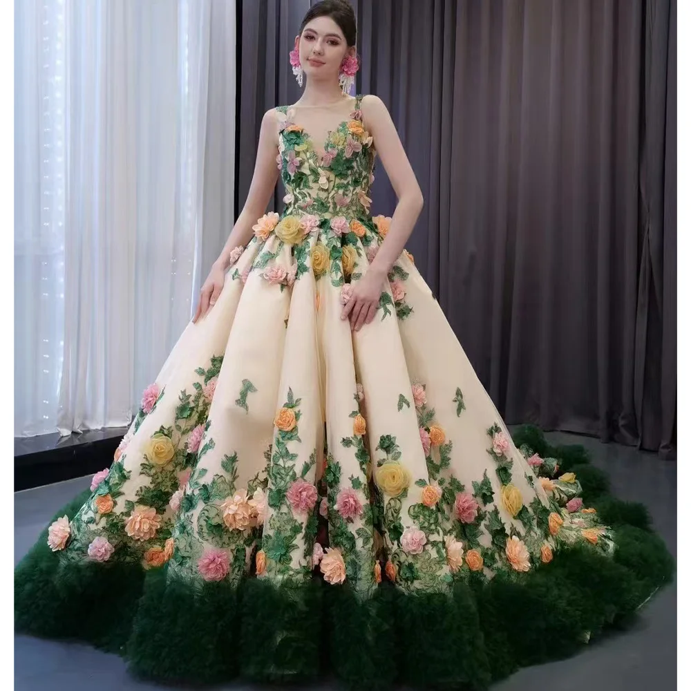 

Элегантное вечернее платье без рукавов с круглым вырезом и шнуровкой сзади, настраиваемые аппликации для выпускного платья