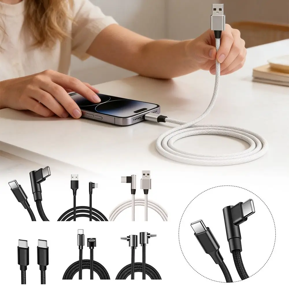 Nylon Braided USB C Cable 1M Length 90 Degree Elbow USB to Type-C Adapter for iPhone/Samsung/Tesla/Huawei/Xiaomi/MacBook