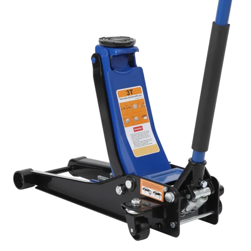 Flacher hydraulischer Wagenheber, 3 Tonnen, robuste Q235B-Stahlkonstruktion, Doppelpumpe, schneller Hub, 3-19,5 Zoll Hubhöhe, professioneller Trolley-Wagenheber, blau, für Auto-, SUV- und