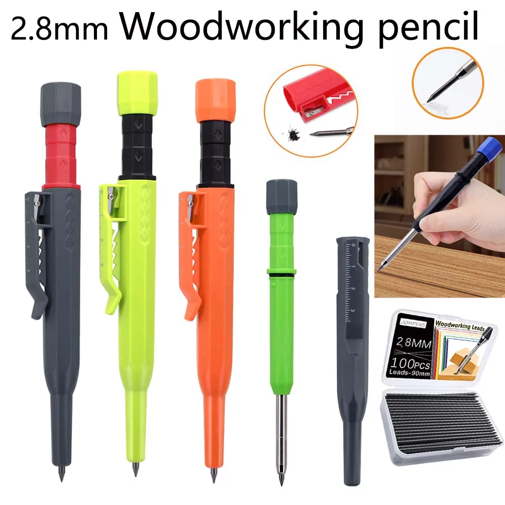 

2Pcs Carpenter Pencil Set For Deep Hole Marker With Refill Leads Marking Tool Woodworking Deep Hole Mechanical Pencils