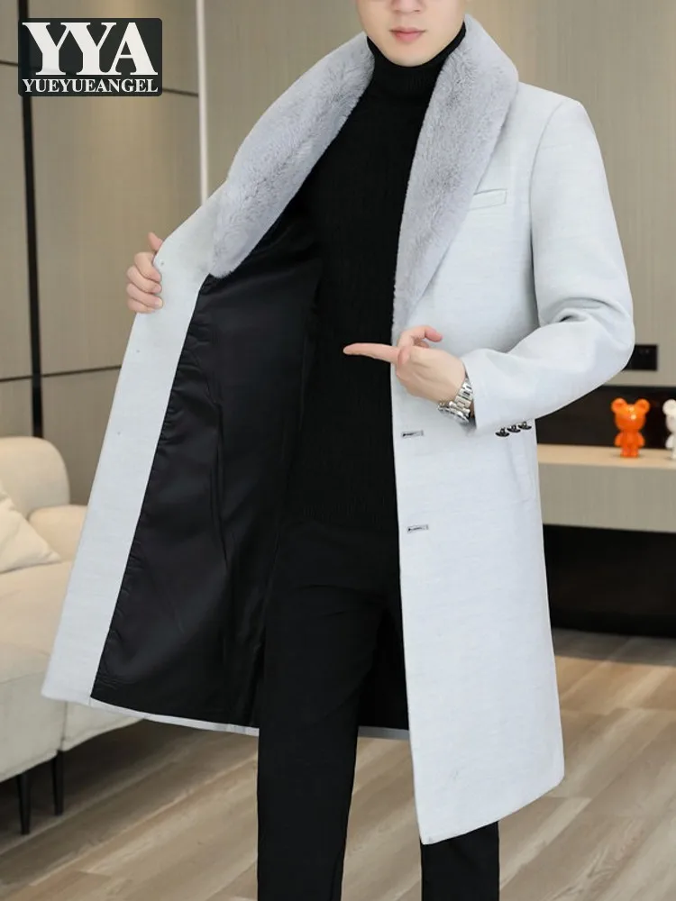 New Men Winter Warm Woolen Long Coat Single Breasted Slim Fit Overcoat Solid Color Fashion Office Male Lapel Casual Windbreakers