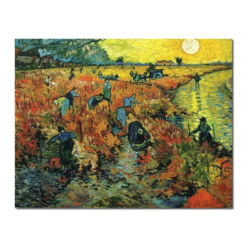 

Handmade Canvas Art Village Landscapes Vincent Van Gogh Paintings Red Vineyards at Arles Modern Impressionist Artwork Home Decor