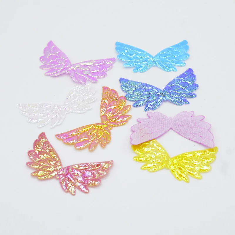 60Pcs 5cm Glitter AB colori angelo ala Appliques singolo lato iridescente fata ala patch per artigianato copricapo Bowknot Decor