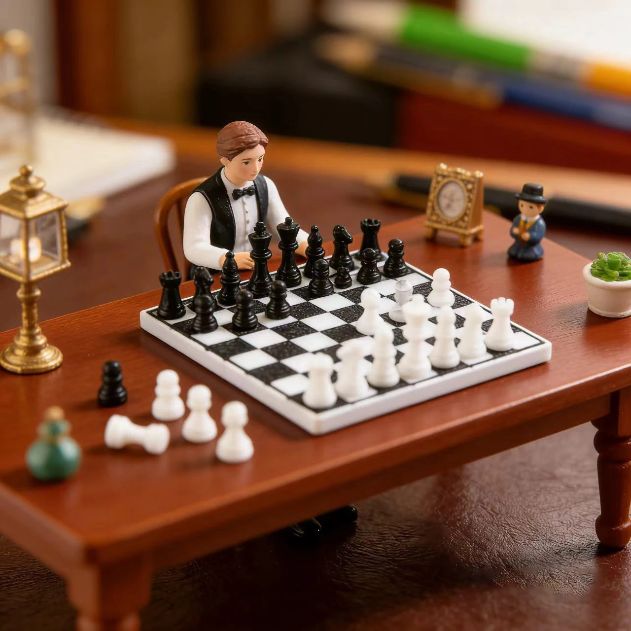 1set/Miniature black and white chess set, dollhouse tabletop decoration, dollhouse scene prop for photography