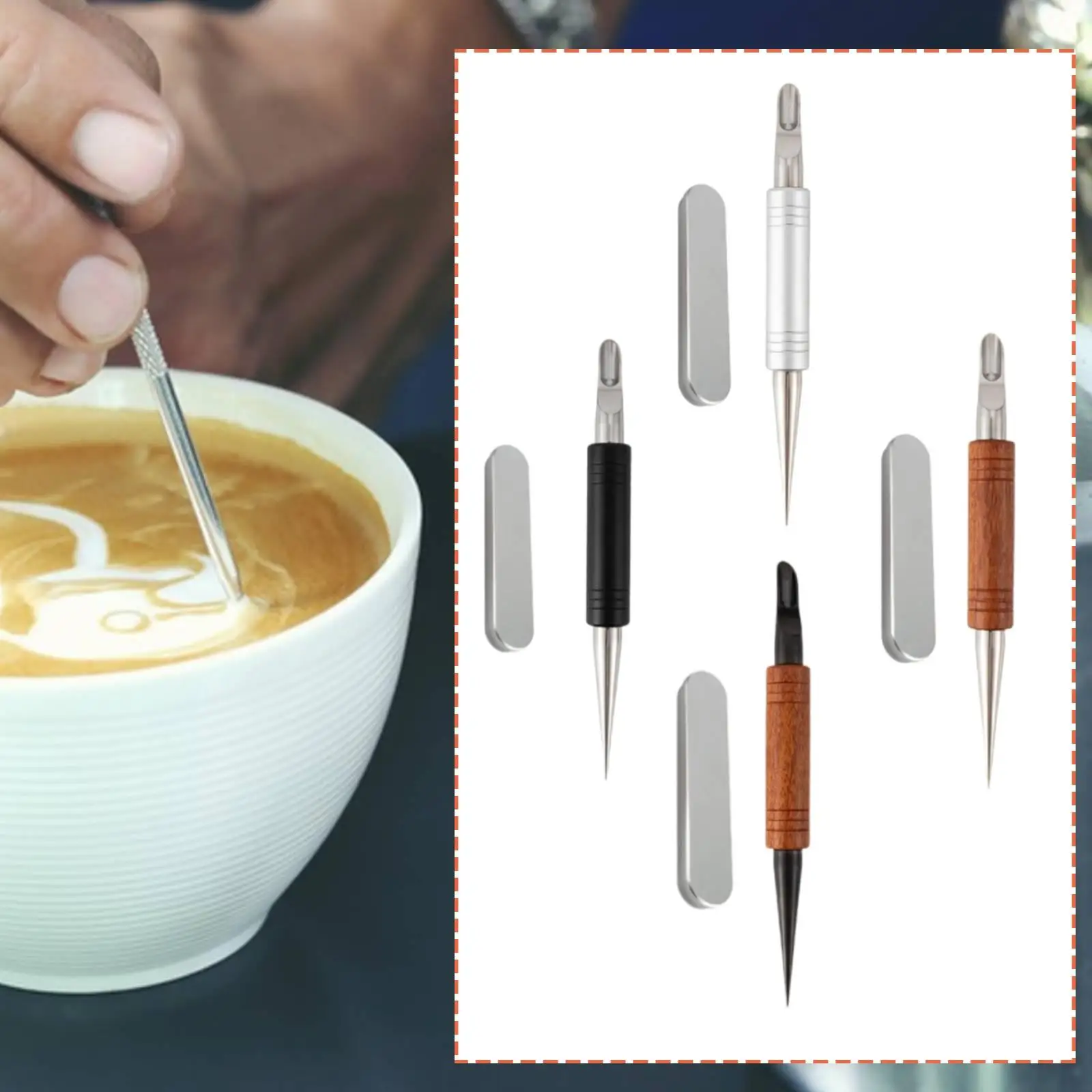 Latte Art Pen Drawing Tool Sturdy Portable Stainless Steel Lightweight Decorating Pen for Kitchen Home Coffee Shop Cappuccino
