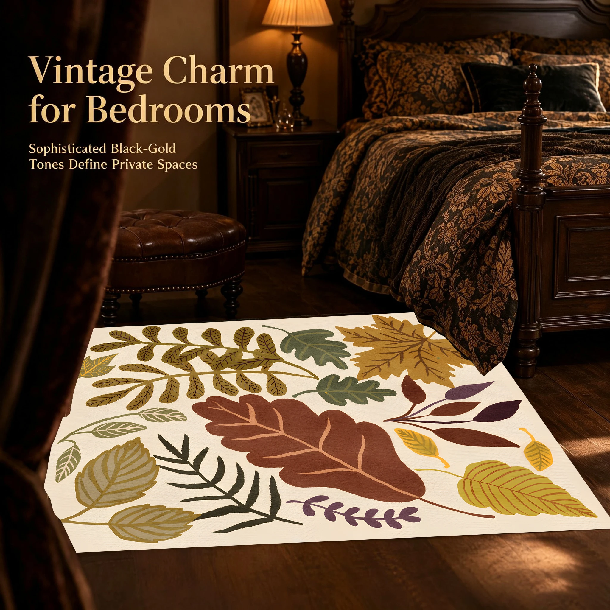 Velvet Rug Colorful Hand Painted Autumn Leaf Retro Forest for Living Room Bedroom Bedside Home Decor