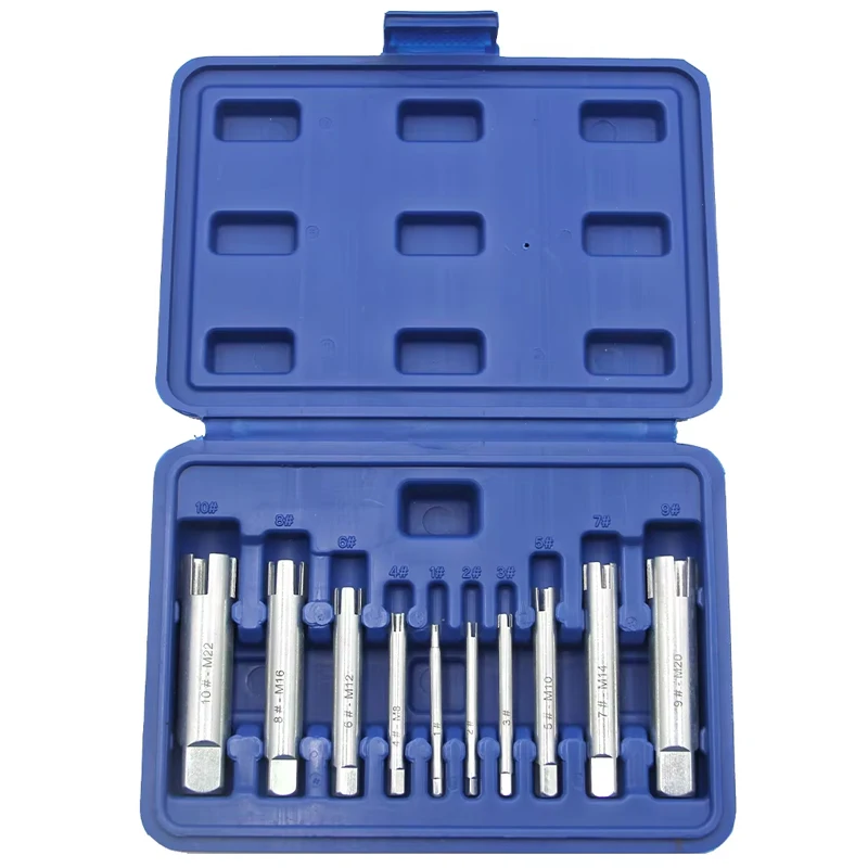 10pcs/set Screw Tap Extractor M4-M22 Damaged Screw Tap Remover Manual Thread Extractor Carbon Steel Thread Tap Tool Set