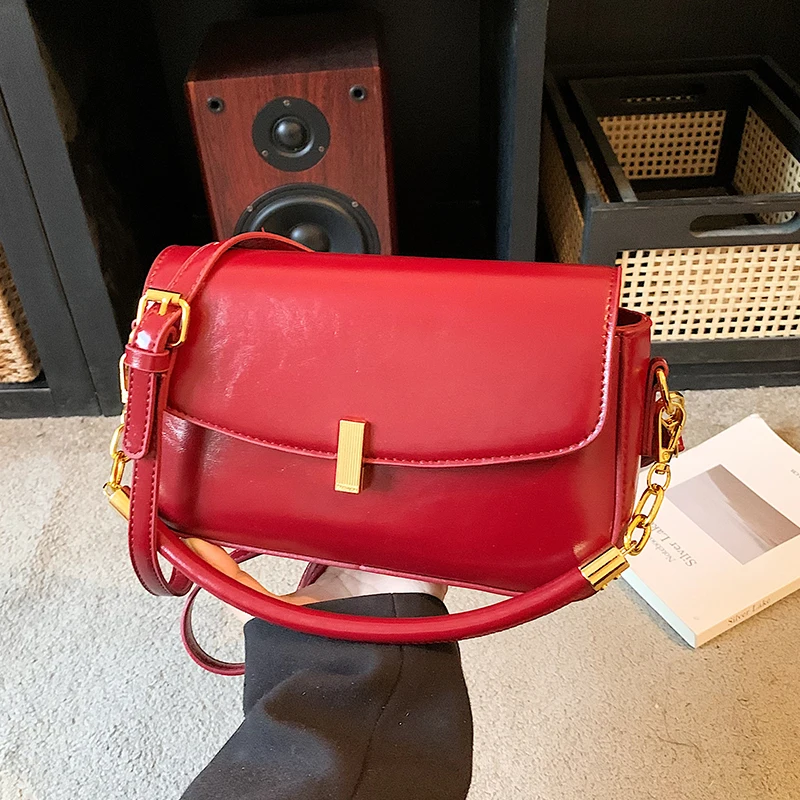 

Red Clutch Bag Lady Designer Shopper Underarm Purse Solid Color Pu Leather Handbag Tote Versatile Flap Messenger Bag Black Bolso