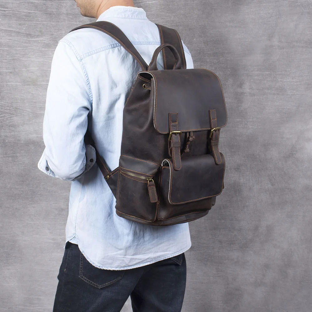 S.WORKER Vintage Echtleder-Rucksack Laptop-Tasche Lässiger Crazy-Horse-Leder-Schulrucksack – Detail 5