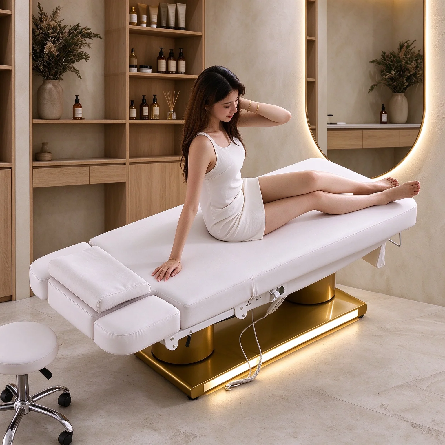 Electric Beauty Massage Table with Face Hole Multi‑Position Recline for Oil SPA Back Massage Physical Therapy Salon Use