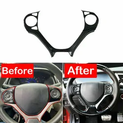 For Honda Civic 9th 2012-2015 ABS Car Carbon Fiber Style Inner Steering Wheel Button Frame Trim Cover Auto Part Accessories