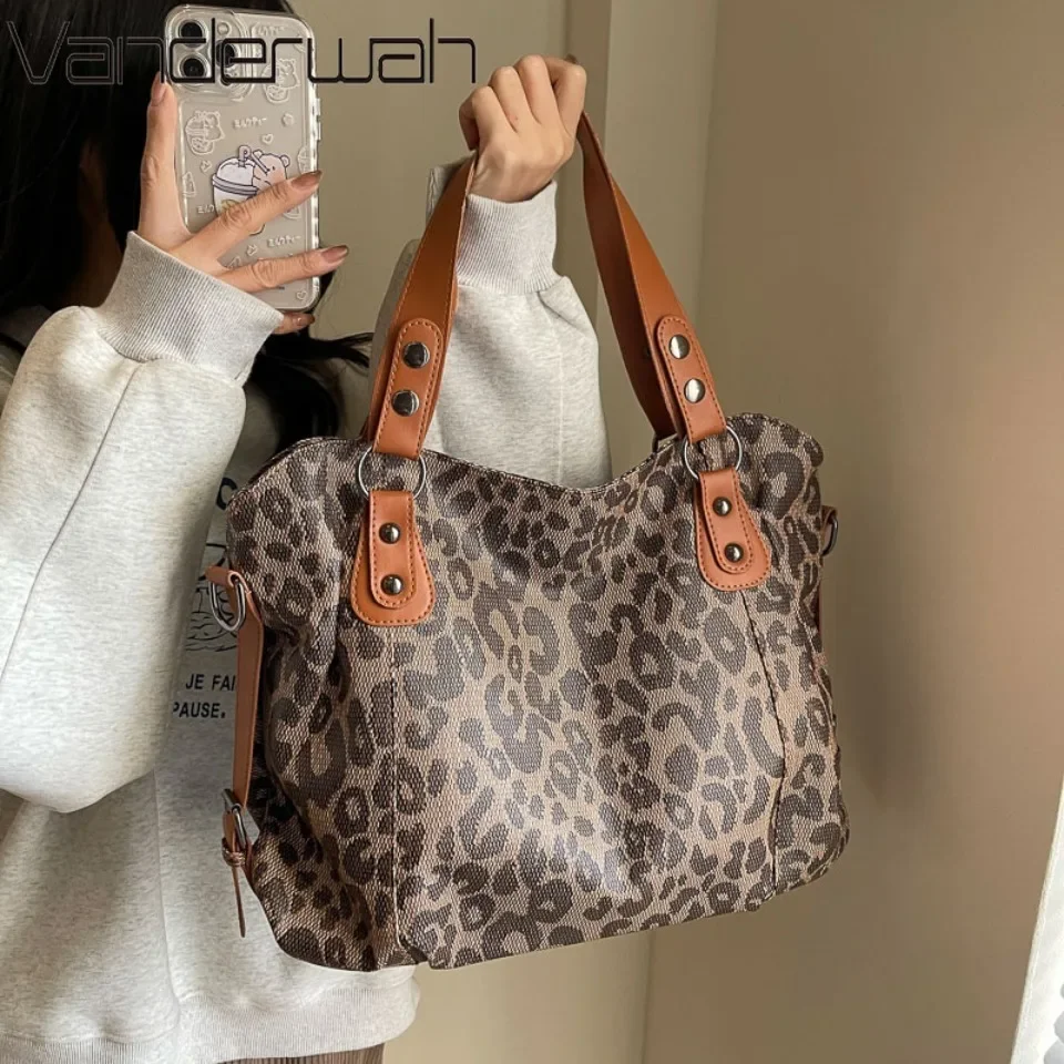 

Leopard Pattern Shoulder Bags For Women Soft PU Leather Large Capacity Shopping Totes Luxury Designer Handbag Shopper Commuter