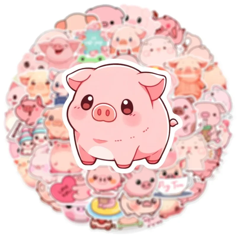 50PCS Cute Cartoon Pig Motorbike Helmet Stickers Creative Waterproof Rear Trunk Sticker Motorcycle Body Scratch Cover Decals