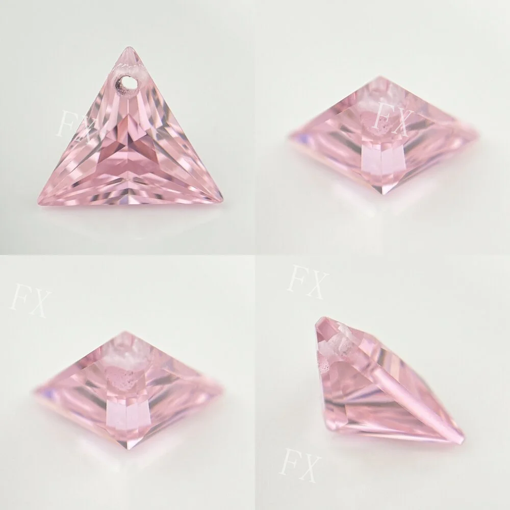 Single Hole Beads Pink CZ Stones 5A Triangle Shape Cubic Zirconia Stone Loose For DIY Jewelry Making Zircon With Holes CZ