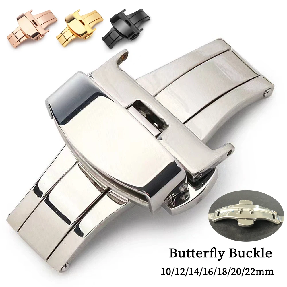 Stainless Steel Watchband Buckle 10mm 12mm 14mm 16mm 18mm 20mm 22mm Watch Band Polished Metal Button Butterfly Deployment Clasp