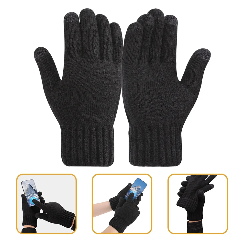 

2pcs 1 Pair Thickened Wool Gloves For Men Warm Comfortable Winter Outdoor Gloves Wear-Resistant Compact Travel Hand Accessory