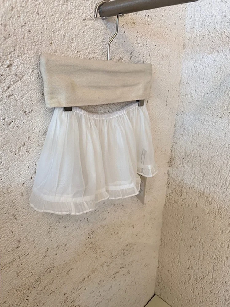 

White Lace Hem Skirt Women's Spring New Style Layered Wear Commute Korean Style mid Waist A-Line Skirt Short Length