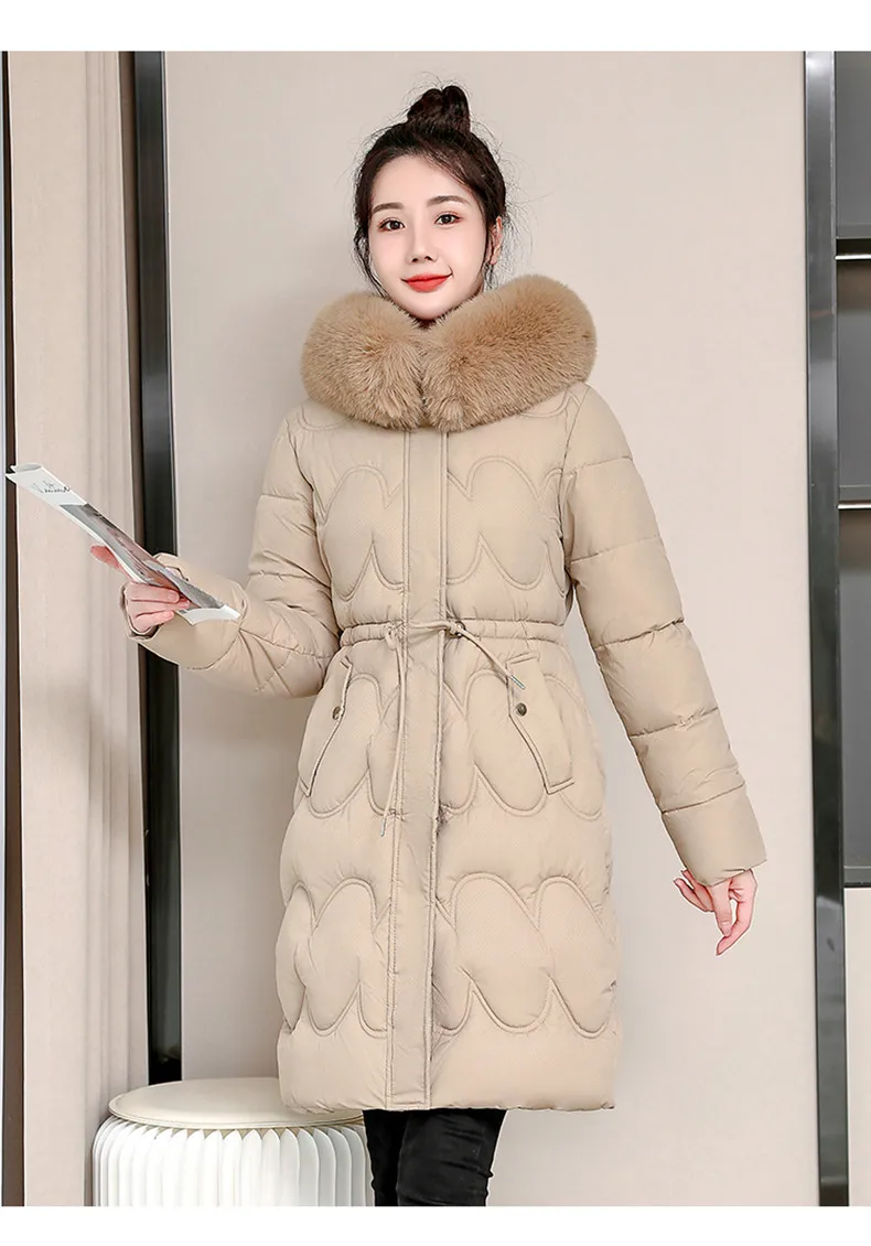 2026 Winter New Fur Collar Puffer Down Parka Loose Long Hooded Warmer Thicken Snow Jacket Pocket Zipper Outerwear Female