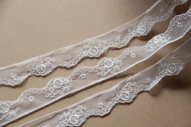 (1 yards/roll) White lace fabric 2024 high quality handmade DIY clothing accessories version of small rose mesh embroidery