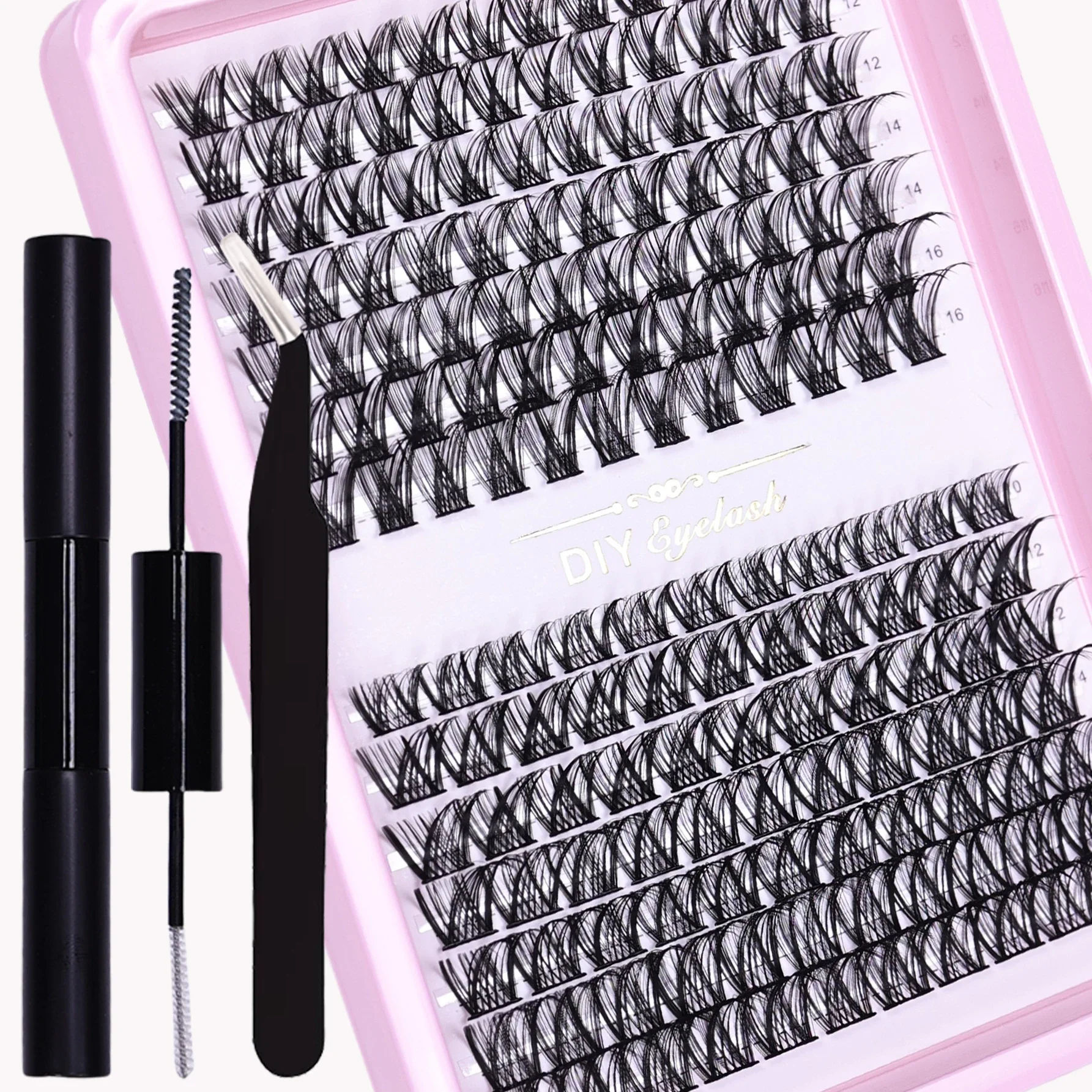 161pcs Eyelash Extension Kit, DIY Individual Lashes Cluster with Adhesive, Sealant and Tweezers, D Curl and Mix Length