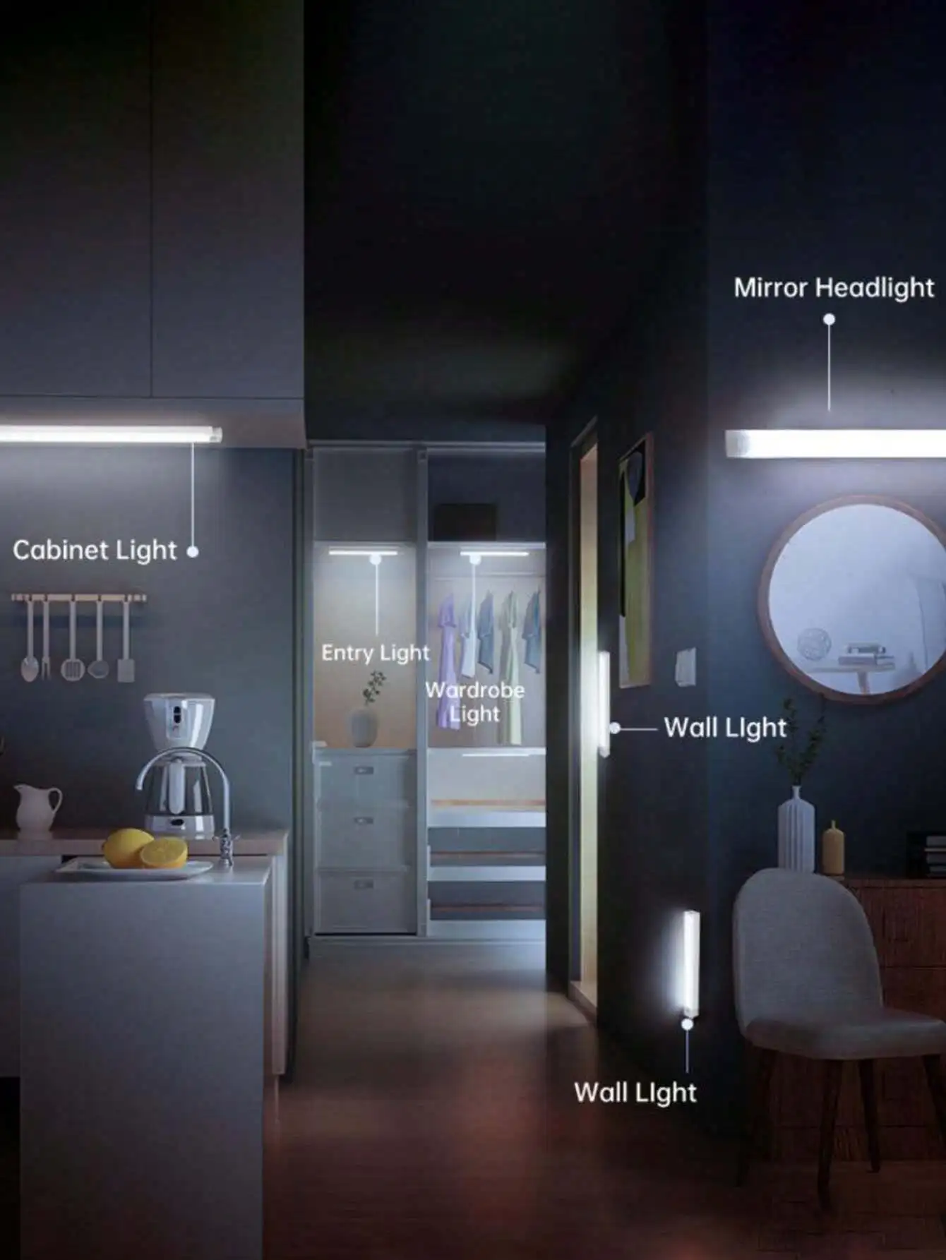 1pc Smart Abstract Design Handheld Night Light With Motion Sensor, Portable And Rechargeable,  Strip, Suitable For Hallway, Stai